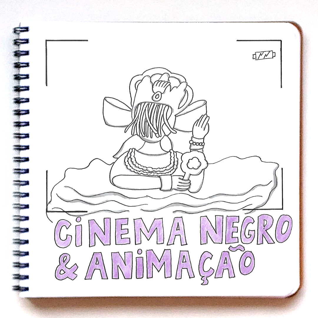Thumbnail do episódio 5 de título Cinema Negro e Animação. Imagem mostra um desenho de uma personagem de uma religião de origem africana